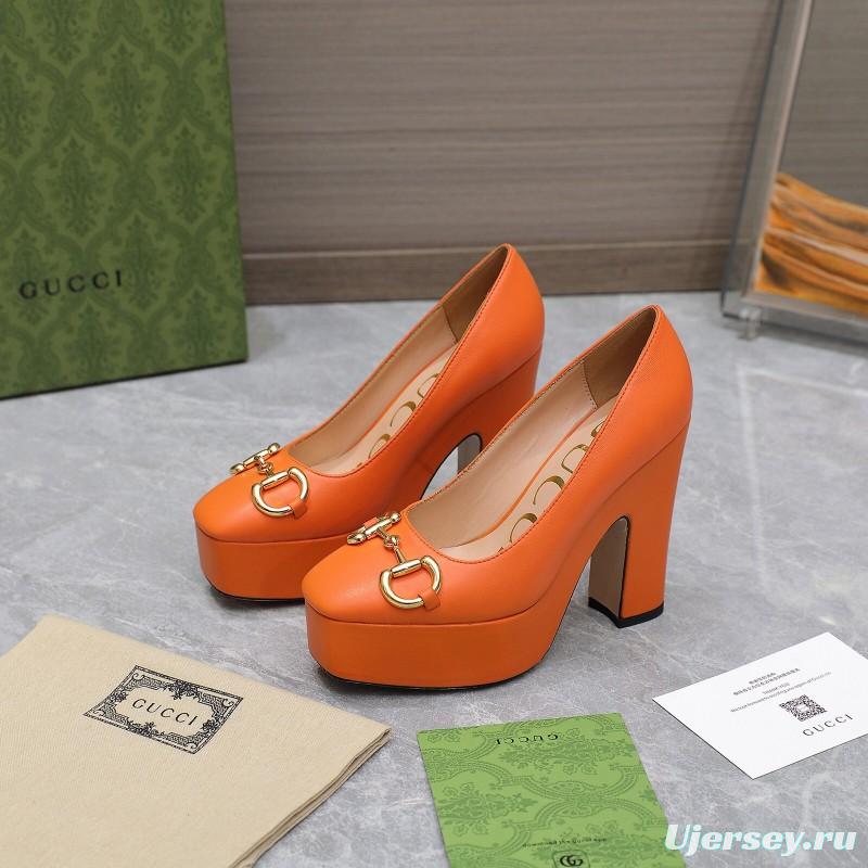 2025 Women Gucci Orange Leather Platform Pumps KFY00320