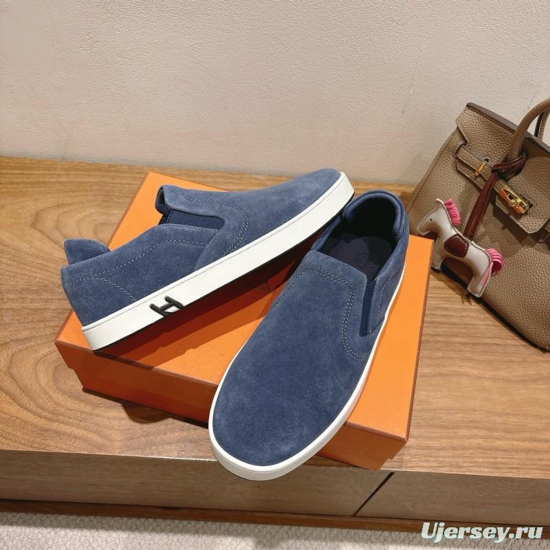 2025 Unisex Hermès Blue Suede Slip-On Sneaker AS00380