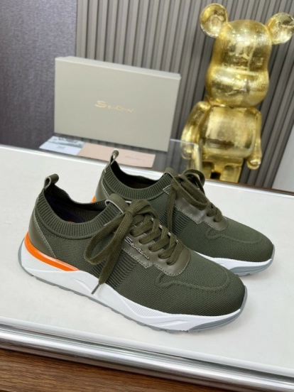 2025 Unisex Santoni Military Green Orange Wool Blend Knit Sneakers AS00320