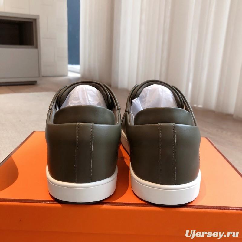 2025 Men Hermès Green White Leather Sneakers AS00380