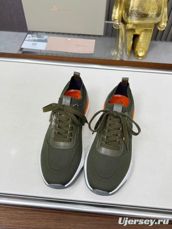 2025 Unisex Santoni Military Green Orange Wool Blend Knit Sneakers AS00320