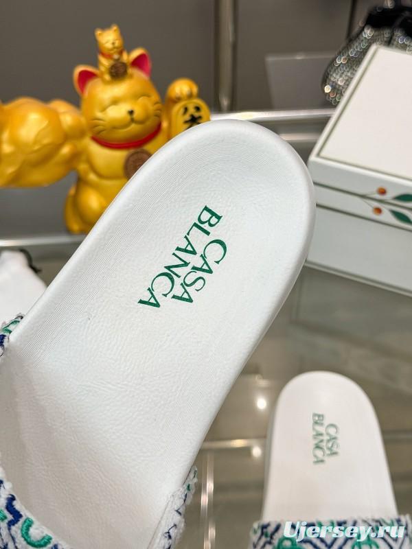 2025 Men CASA BLANCA White Green Blue Embroidered Leather Slippers KFY00160
