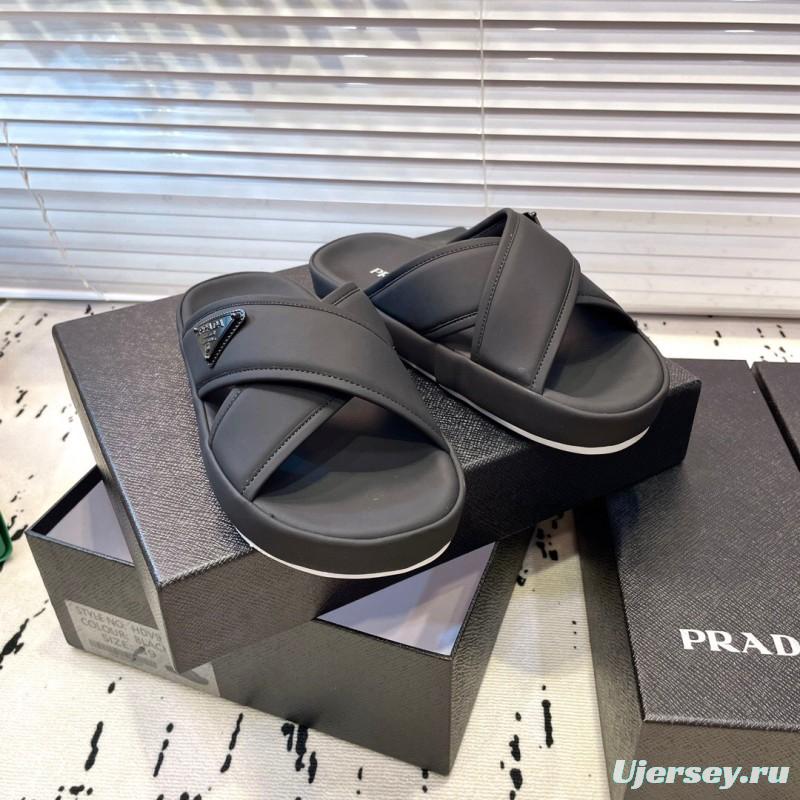 2025 Men Prada Black Fabric Sandals High Quality Craftsmanship KFY00230