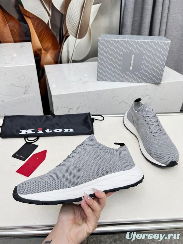 2025 Men Kiton Grey Knit Mesh Sneakers Lightweight Rubber Sole AS00320