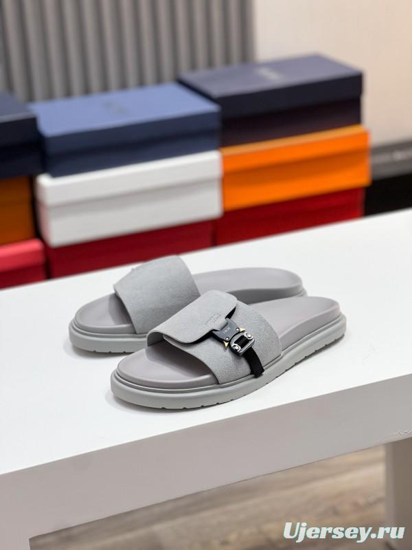 2025 Men Dior Grey Nubuck Leather Slippers AS00190