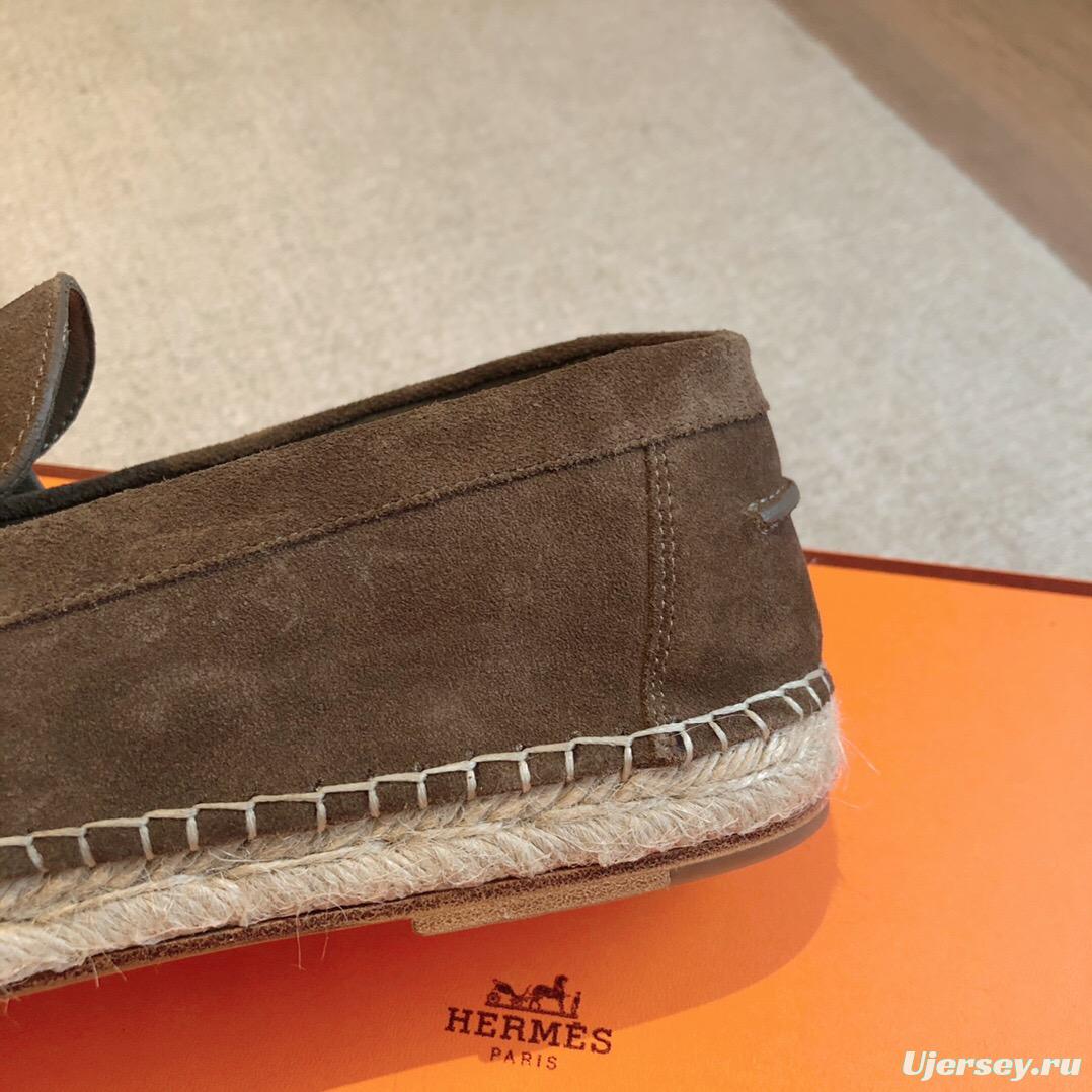 2025 Unisex Hermès Brown Suede Leather Loafers AS00380
