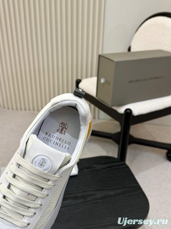 2025 Men Brunello Cucinelli Black Ivory Blue Almond Calfskin Leather Sneakers AS00320