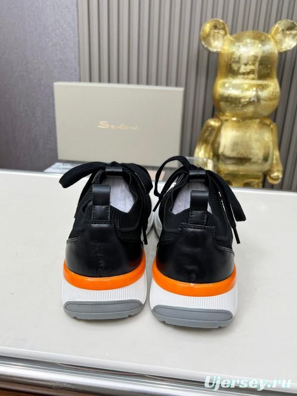 2025 Unisex Santoni Black Wool Blend Knit Mesh Sneakers AS00320