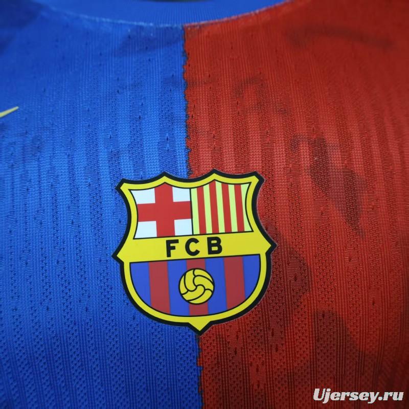 Player Version 25/26 Barcelona Travis Scott Blue with Red Half Split Jersey