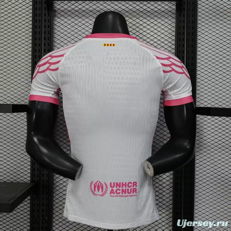 Player Version 25/26 FC Barcelona Pink White with Diagonal Stripe Pattern Jersey