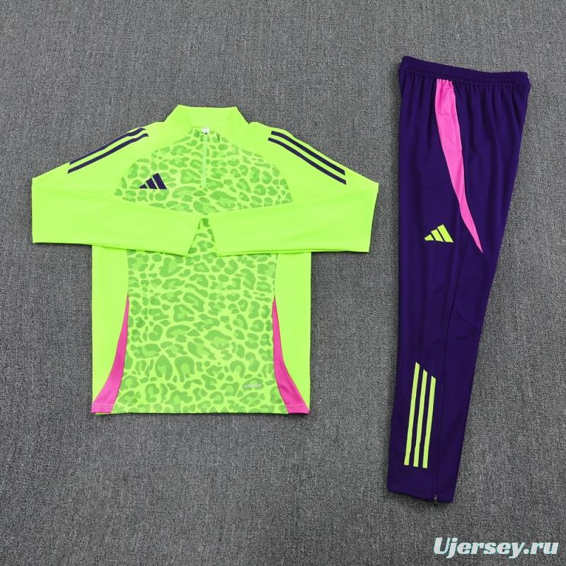 2025 Adidas Purple/Neon Green Half Zipper Jacket +Long Pants