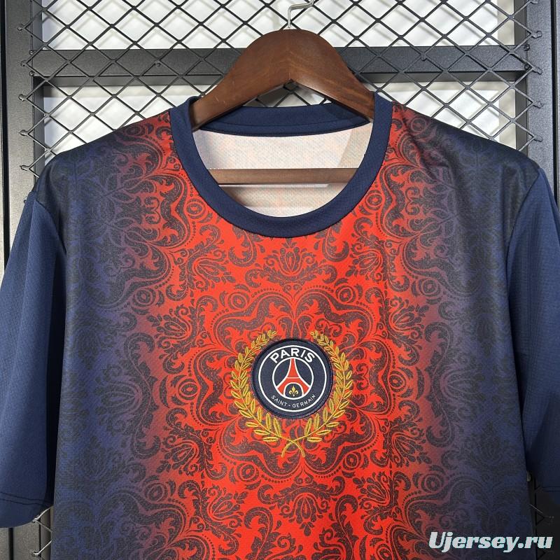 25/26 PSG  Paris Saint-Germain Navy with Red Ornate Pattern Jersey
