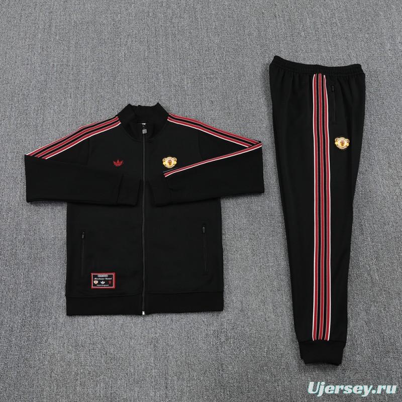 25/26 Manchester United Black Full Hoodie Zipper Jacket +Long Pants