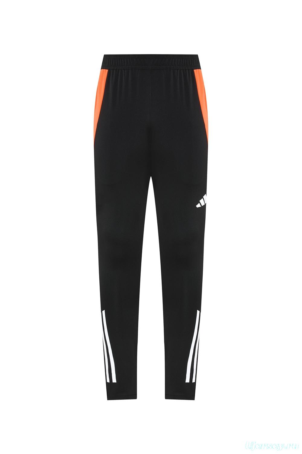 2025 Adidas Dark Grey & Black with Leopard Print Pattern and Orange Accents Half Zipper Jacket +Long Pants