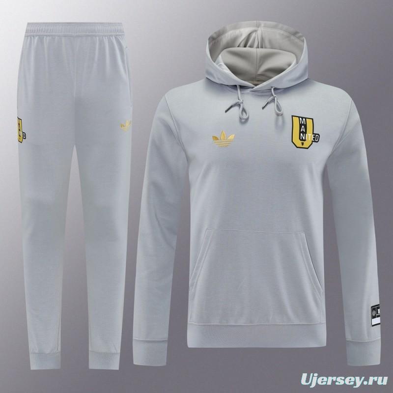 25/26 Manchester United Hooide Grey Full Zipper Jacket + Long Pants