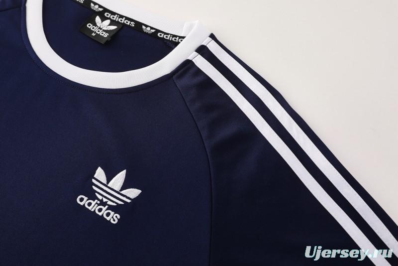 2025 Adidas Originals Long Sleeve T-Shirt Collection - Navy/White/Black with 3-Stripes