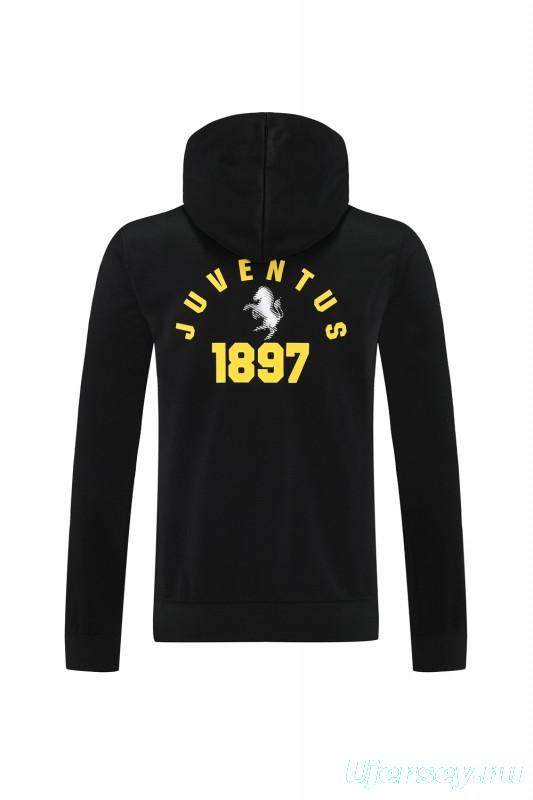 25/26 Juventus Black Hoodie Full Zipper Jacket + Long Pants