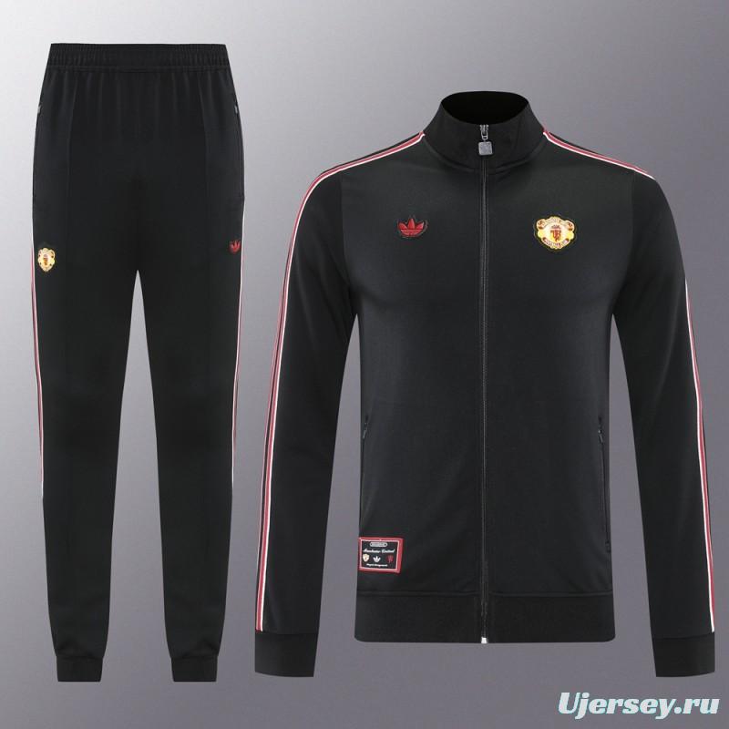 25/26 Manchester United Black Full Hoodie Zipper Jacket +Long Pants