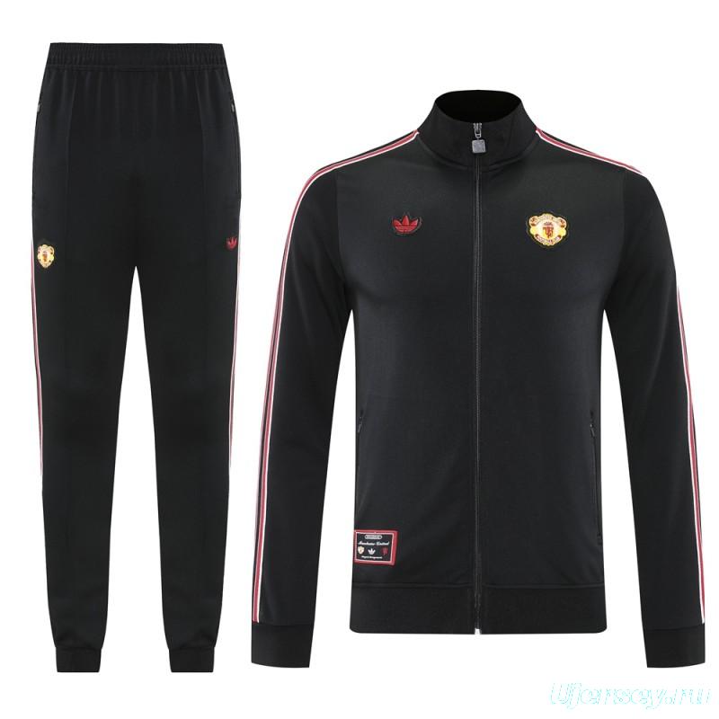 25/26 Manchester United Black Full Hoodie Zipper Jacket +Long Pants