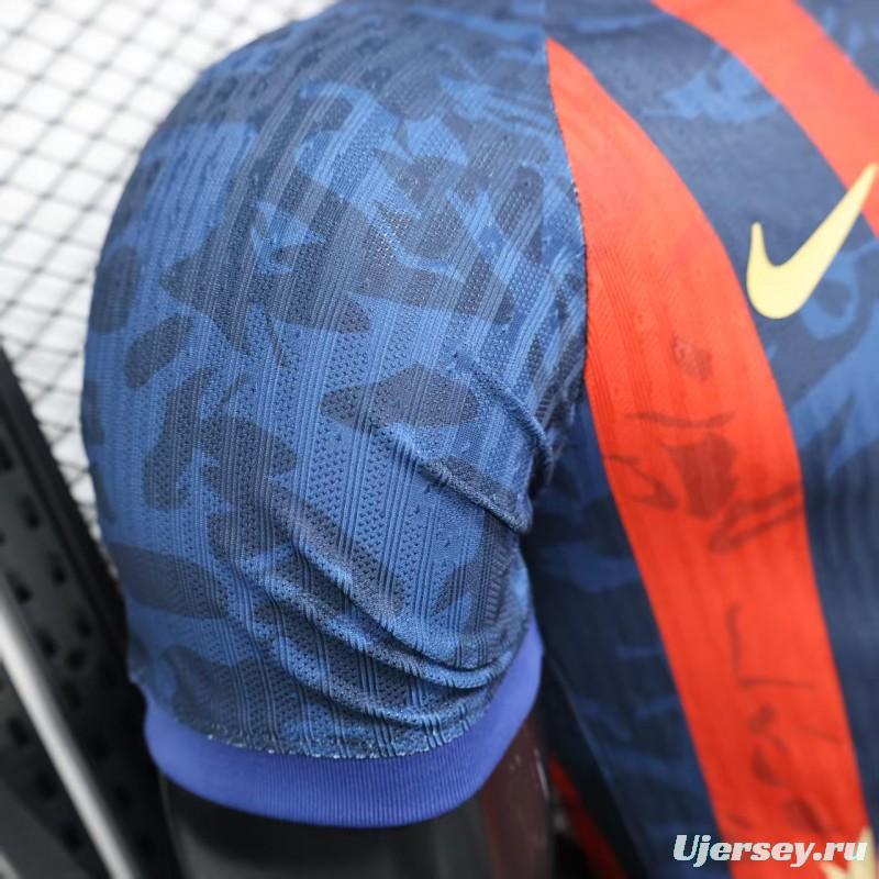 Player Version 25/26 Barcelona Home Blue Red Stripes Jersey with Spotify Sponsor