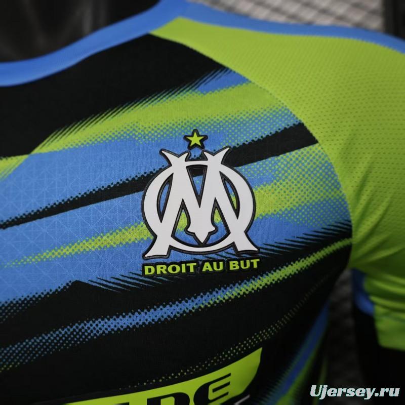 Player Version 25/26 Olympique de Marseille Neon Green Blue Black Gradient Stripe Jersey