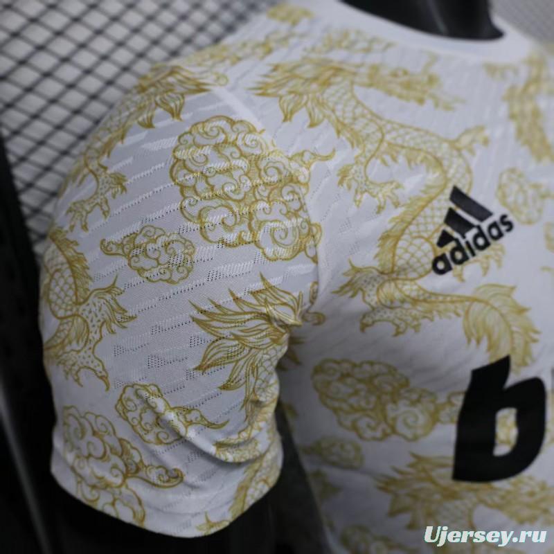Player Version 25/26 Real Madrid White with Golden Dragon Pattern Jersey
