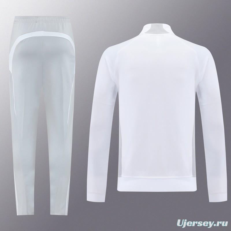 25/26 Real Madrid Grey/White Full Zipper Jacket + Long Pants