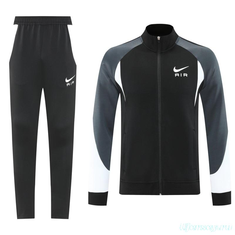 2025 Nike Air Black Tracksuit Set with Gray and White Accents Full Zipper Jacket + Long Pants