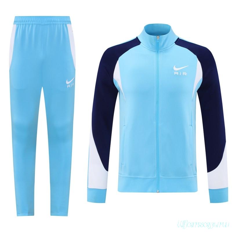 2025 Nike Air Tracksuit Set - Light Blue with Navy Accents Full Zipper Jacket + Long Pants