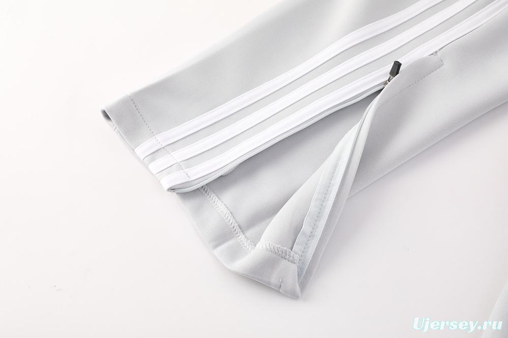 25/26 Real Madrid Grey/White Full Zipper Jacket + Long Pants