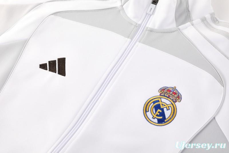 25/26 Real Madrid Grey/White Full Zipper Jacket + Long Pants