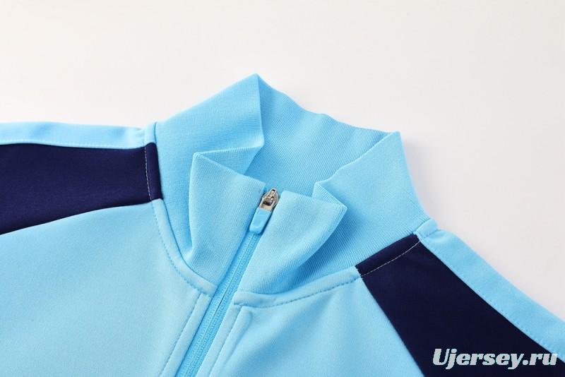 2025 Nike Air Tracksuit Set - Light Blue with Navy Accents Full Zipper Jacket + Long Pants