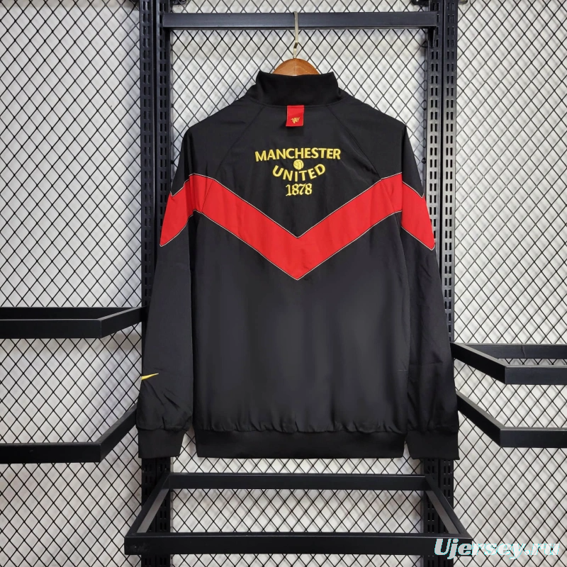 25/26 Manchester United Jacket Black/Red Windbreaker