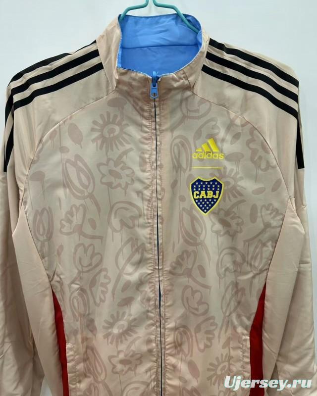 25/26 Boca Juniors Light Blue/Beige with Floral Pattern Reversible Windbreaker