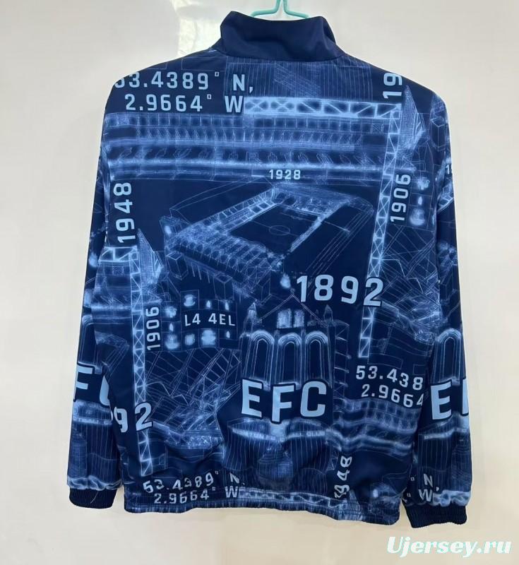 25/26 Everton Navy Blue/Blue with Stadium Blueprint Pattern Reversible Windbreaker