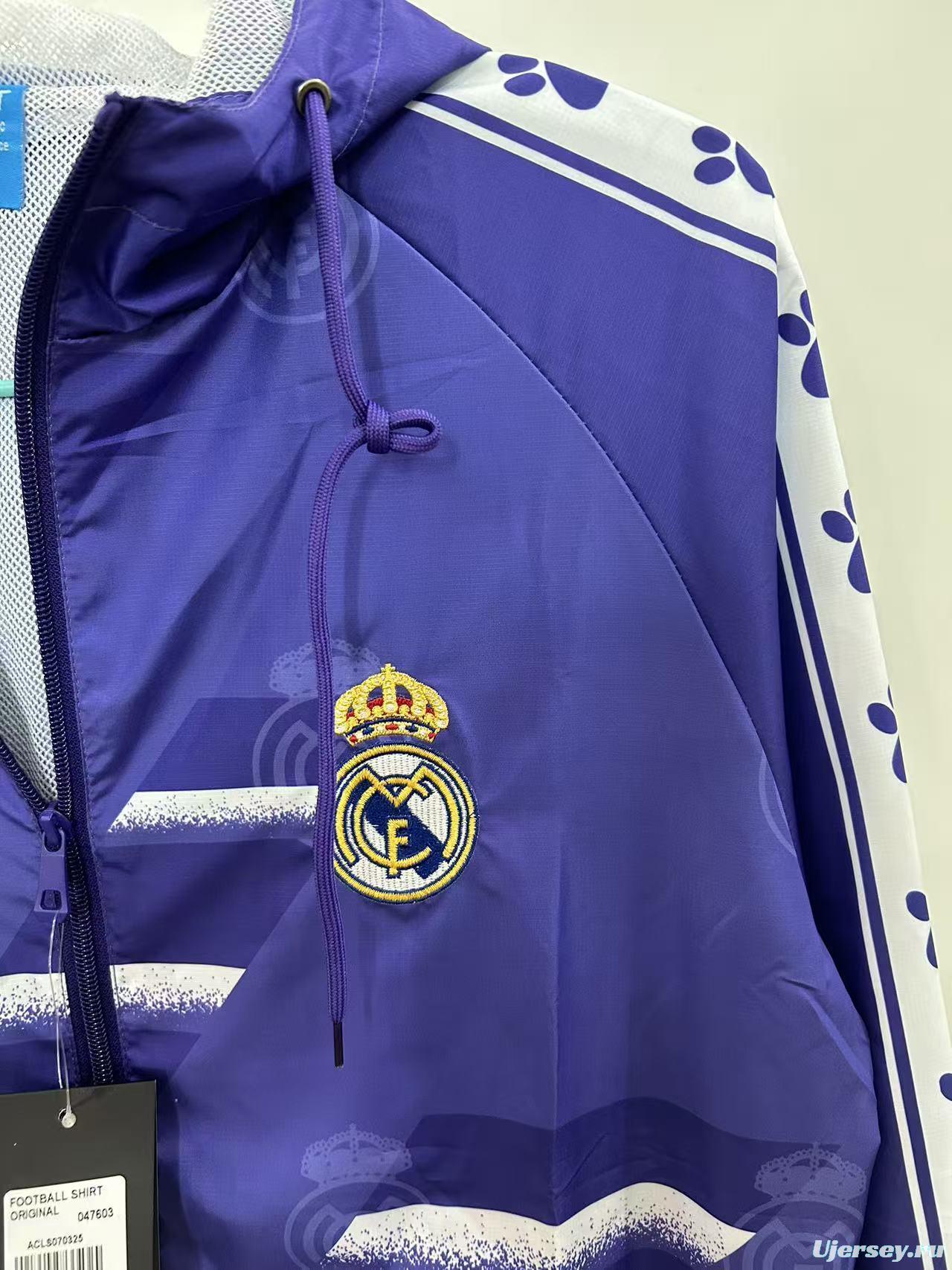 25/26 Real Madrid Purple with White Spray Pattern Windbreaker