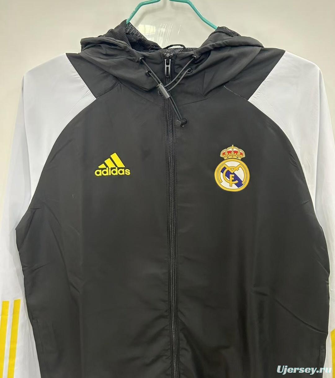 25/26 Real Madrid Black/White Hoodie Windbreaker