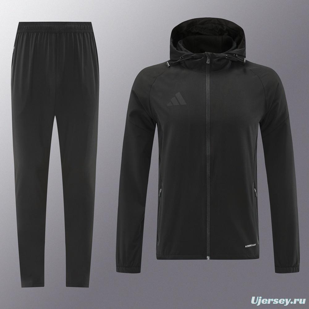 25/26 Adidas Black Hoodie Full Zipper Jacket + Long Pants