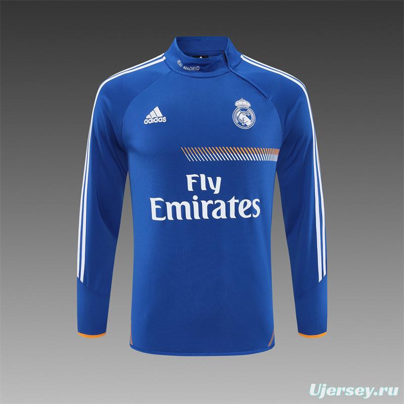Retro 13/14 Real Madrid Color Blue Half Zipper Jacket+Long Pants