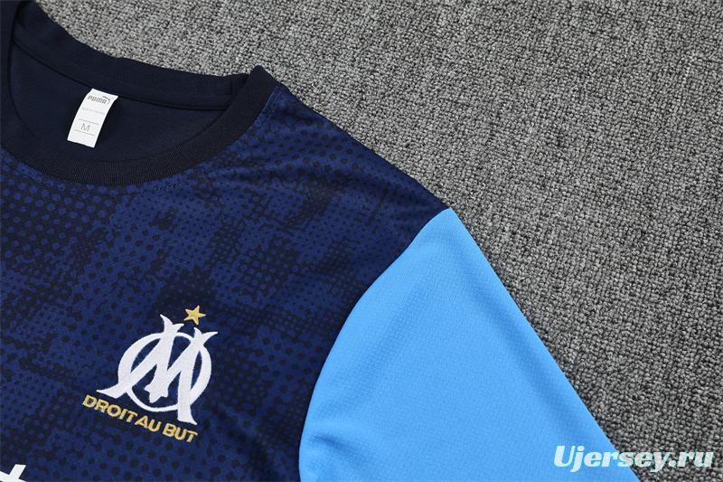 25/26 Olympique de Marseille Royal Blue Camouflage with XS Short Sleeve+Soccer Shorts