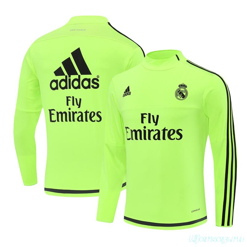 Retro 15/16 Real Madrid Fluorescent Green Half Zipper Jacket+Long Pants