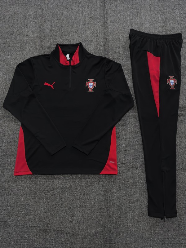 25/26 Kids Portugal Black Half Zipper Jacket+Long Pants