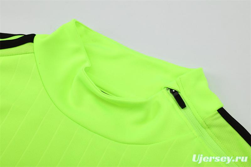Retro 15/16 Real Madrid Fluorescent Green Half Zipper Jacket+Long Pants