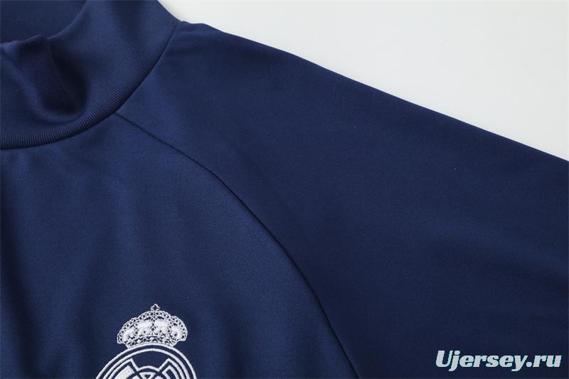 Retro 16/17 Real Madrid Royal Blue Half Zipper Jacket+Long Pants