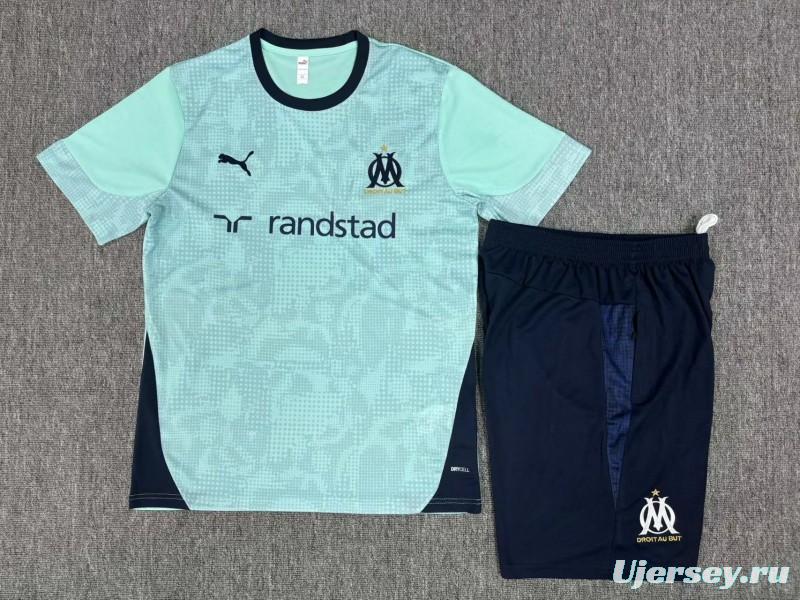 25/26 Kids Olympique de MarseilleLake Blue Camouflage Short Sleeve+Soccer Shorts