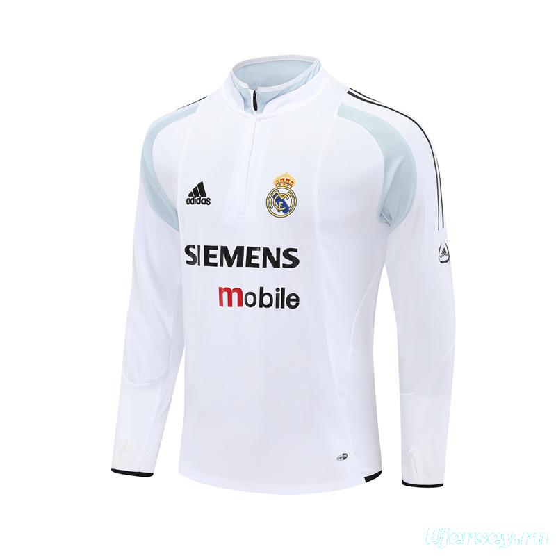 Retro 04/05 Real Madrid White Half Zipper Jacket