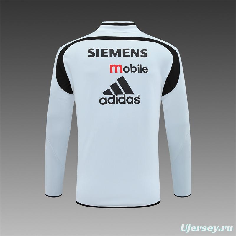 Retro 04/05 Real Madrid Light Grey Half Zipper Jacket+Long Pants