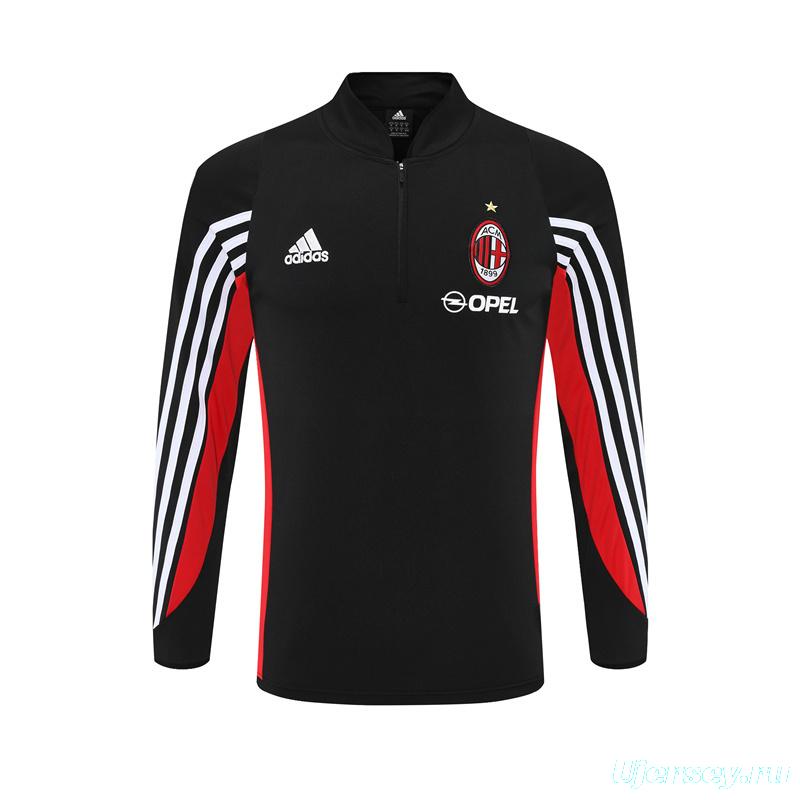 Retro 03/04 AC Milan Black Half Zipper Jacket+Long Pants