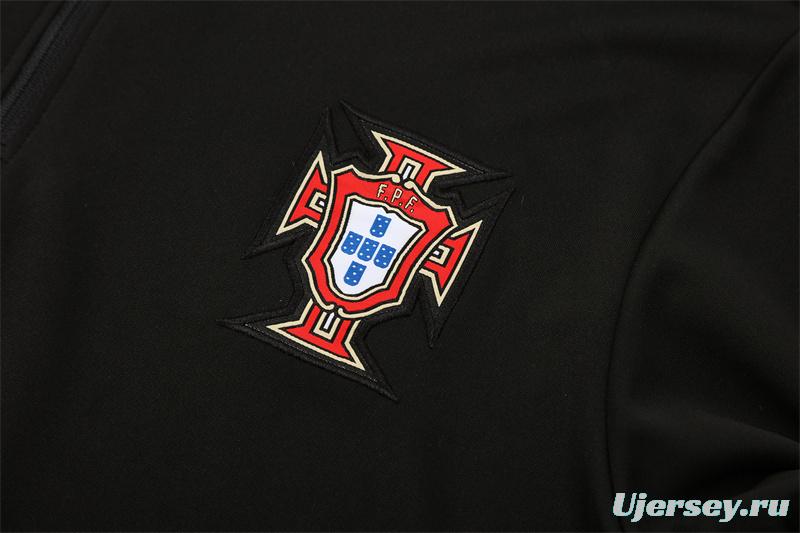 25/26 Portugal Black Half Zipper Jacket+Long Pants