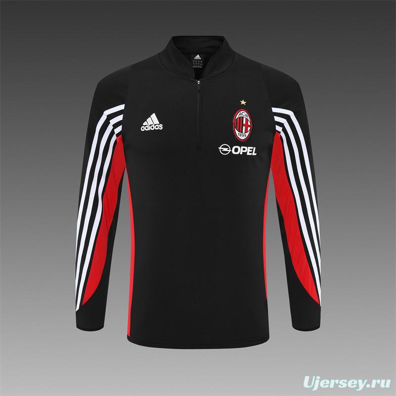 Retro 03/04 AC Milan Black Half Zipper Jacket+Long Pants